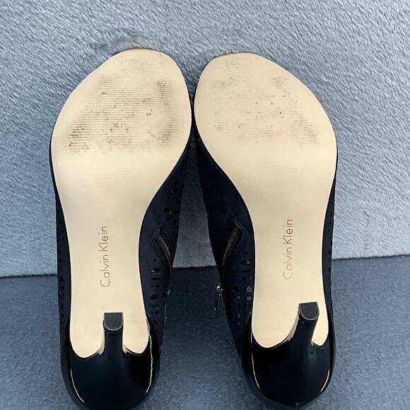 Calvin Klein Kailani Nubuck Patent Leather Black Side Zip Peep Toe Heel Women 10 - Picture 9 of 12